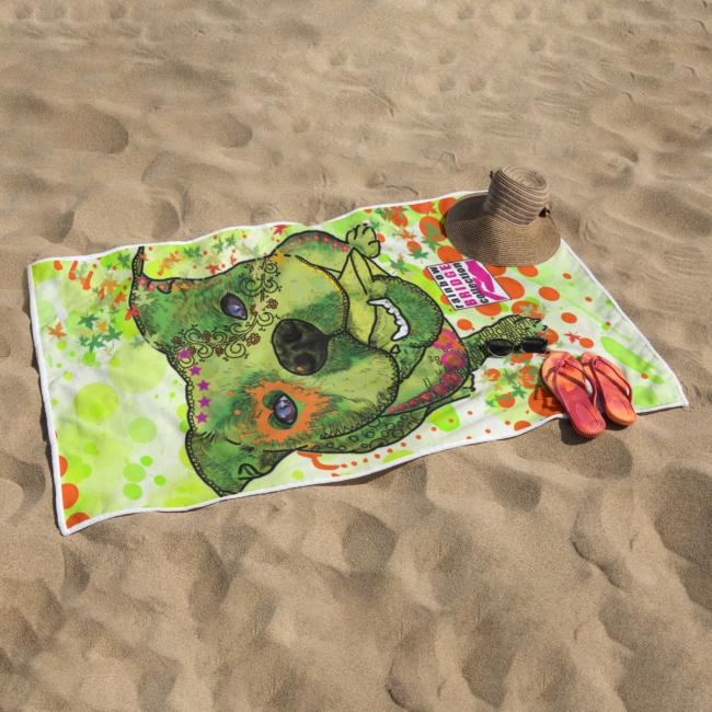 Preview: Badehandtuch Lani – Popart-Hundemotiv, 75x165 cm, 100 % Polyester, weich & schnelltrocknend
